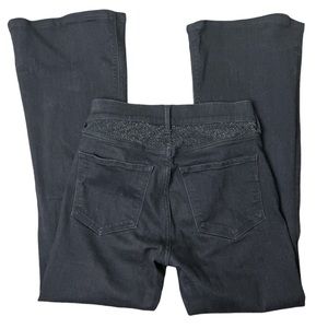 Express Stretch + Black Glitter Denim Perfect Bell Flare Mid Rise 6S/6C Jean